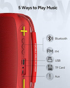 Portable Bluetooth Speaker with Light, Loud Sound and Deep Bass, IPX6 Waterproof, Up to 18H Playtime, TWS Pairing, Support Bluetooth/AUX/USB/TF Card for Home, Party, Outdoor and Travel (Red)