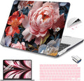 Teryeefi Compatible with A2681 A3113 A3240 MacBook Air 13.6 inch Case M2 M3 M4 Release 2022 2023 2024 2025,Design Slim Cover+Keyboard Cover+OTG Adapter for 13.6 inch MacBook Air, Colorful Peonies