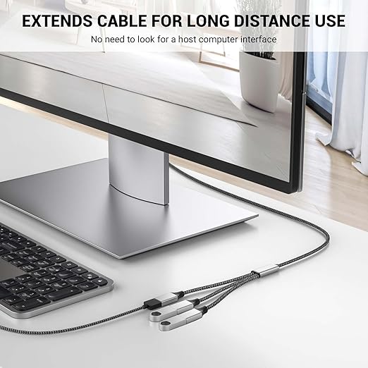 6.6FT USB Splitter, USB A Male to 3 Female Extension Cable Support Charging and Data Transfer for Printer/Keyboard/Flash Drive/PlayStation/Laptop/LED Etc(Silver)