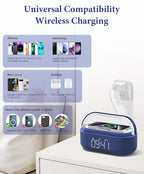 COLSUR 6-in-1 Bluetooth Speaker Alarm Clock with 15W Wireless Charger, FM Radio, Adjustable LED Night Light, 2500mAh Battery, Snooze Function – for Bedroom, Home, Office