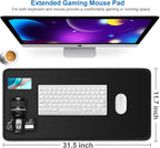 Large Extended Gaming Mouse Pad, Water Resist Non-Slip Mousepad Rubber Base Long Desk Mouse Pad with Stitched Edges, Computer Keyboard Mouse Mat for Gaming, Office & Home, 31.5 x 11.7 in, Black