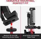 REFLEX CAMERA Metal Mobile Phone Tripod Mount, 360° Rotatable with Cold Shoe Mount, Universal Smartphone Attachment Clamp, 1/4" & 3/8" Mounting Screw Holes, Arca Swiss compatible Base Plate for iPhone