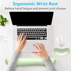 Dapesuom Enlarge Keyboard Wrist Rest, Memory Foam Wrist Cushion for Desk Mats Support, Cute Typing Pain Relief Keyboard Mouse Pad Rests Set with Non-Slip Base for Gaming Laptop Office, Lake Green
