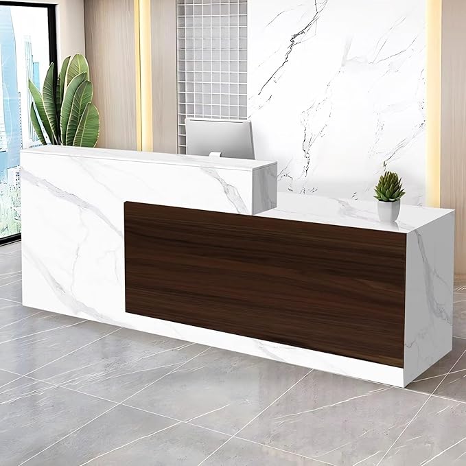 Reception Desk with Counter Modern Checkout Counter with Lockable Drawer Keyboard Tray Receptionist Desk for Office Salon Reception Table L Right 55inch/140cm