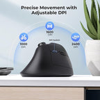 seenda Ergonomic Mouse Rechargeable, USB+Dual Bluetooth, MOU-302 Vertical Wireless Mouse with Volume Knob, Quiet Clicks, Multi-Device Cordless Mice Compatible for Windows, PC, Laptop, Mac OS, Black