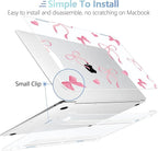 MEEgoodo for MacBook Air 13.3 inch Case 2021 2020 2019 2018 A2337 M1 A2179 A1932, Laptop Shell for MacBook Air M1 with Keyboard Webcam Cover & Trackpad Film & Type C Adapter,Pink Ribbons Bows