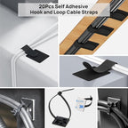 193 PCS Cable Management Kit - 4 Cable Sleeve, 57 Self Adhesive Cable Clips, 12 Hanging Strips, 12 Cable Organizer Straps and 100 Fastening Cable Ties for TV Computer Under Desk (Black)