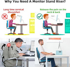 Marbrasse Monitor Stand Riser, 16.5 Inch 2 Tier Computer Printer Shelf Stand for Laptop Computer Screen Storage, Desktop Stand with Phone Holder and Cable Management (Blue)