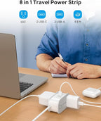 TROND Flat Plug Power Strip: 3.3ft Wrapped Short Extension Cord with 4 Outlets, 4 USB Ports, Small Charging Station, Travel Home Office Cruise Ship Dorm Room Essentials, Gray