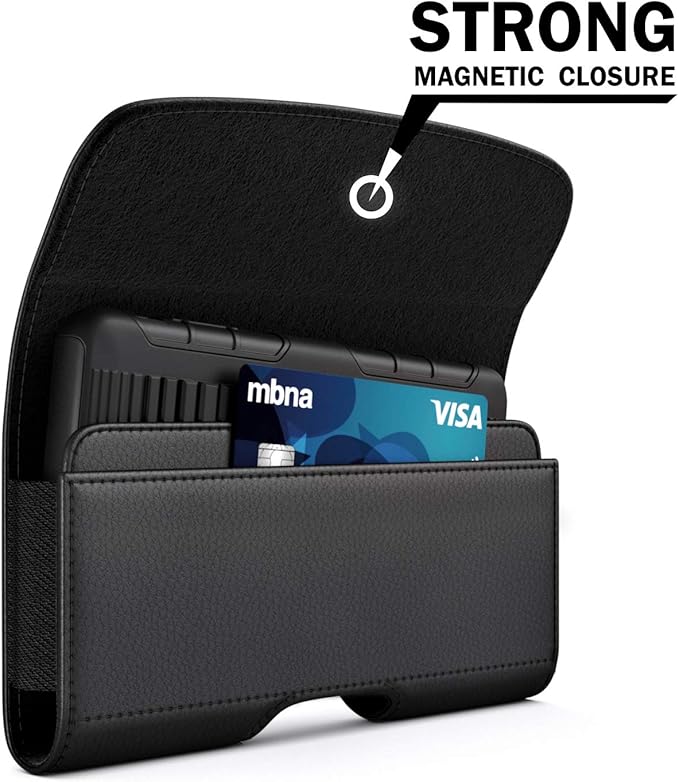 Holster for iPhone 16 16e Pro 15 14 13 12 11 10 XR Xs X, Samsung Galaxy S25 S24 S23 5G - Cell Phone Belt Holder Case with Clip - ID Card Magnetic Pouch - Black