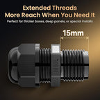 QILIPSU 50pcs M16L Long Thread Cable Gland Waterproof IP68 Nylon Strain Relief Cord Grip Cable Pass Through Wire Connector