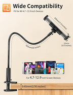 Tablet Stand, Kindle Holder for Reading in Bed, [Flexible Long Arm Gooseneck] [Anti-Slip] [Hands Free]Phone Holder for Bed Desk, i pad Stand for Fire/i pad/iPhone/Switch/Tablet Devices (4.7''-12.9'')