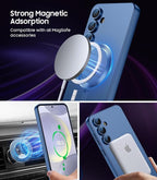 Magnetic for Samsung Galaxy S24 Case [Compatible with MagSafe][Built-in Camera Lens Protector] Slim Soft Silicone Bumper Shockproof Metallic Luster Phone Case (Blue)