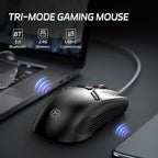 TENMOS M530 Wireless Gaming Mouse, 2.4G/Bluetooth/USB C Wired Rechargeable Mouse, 12000 DPI, RGB, 6 Programmable Buttons, Honeycomb Magnetic Cover, with Receiver Extender for Laptop/PC/Mac, Black