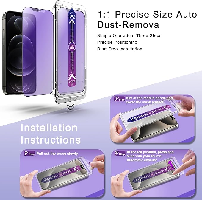 2 Pack Anti Blue Light Matte Screen Protector for iPhone 12 Pro Max 6.7-Inch Auto Dust Removal, No Bubbles, Tempered Glass Film, Easy Installation