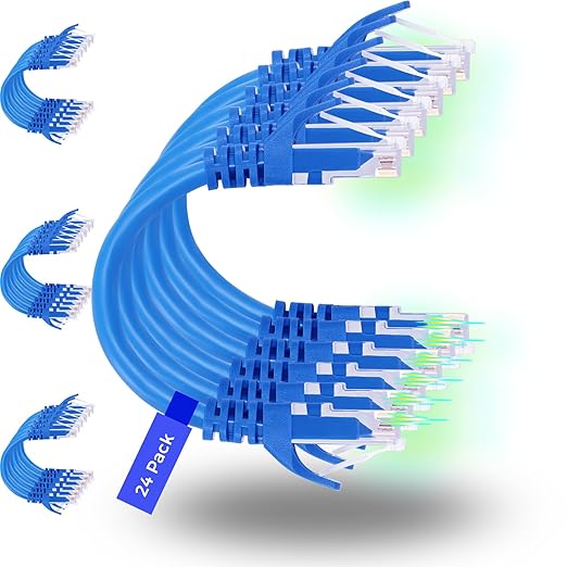 Rapink Patch Cables Cat6 0.5ft (24 Pack), Ethernet Patch Cable 10G, Cat 6 Patch Cable for Patch Panel to Switch, Flexiable Cat 6 Ethernet Cable with Gold Plated Blue