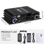 Facmogu S-288 4 CH Bluetooth 5.0 Home Audio Amplifier, RMS 45Wx4, Max 600W HiFi Stereo Power Amplifier USB, SD, FM Class D Speaker Amp for Home Theater Karaoke, with Power Adapter & Remote Control