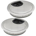 Desk Grommet 2-3/8" (60 mm), Desk Cord Hole Cover, Cable Grommet Metal Zinc Alloy Materilal, Desk Hole Grommet for Office and Home Table Cable, Detachable Cable Cord Organizer (Brushed Silver 2 Pcs)