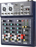 Dj Mixers 4 Channel Audio Mixer Sound Board with Bluetooth, Usb Audio Interface with 48V Phantom Power Sounds Mixer Board with FX Reverb Delay Effect for Streaming