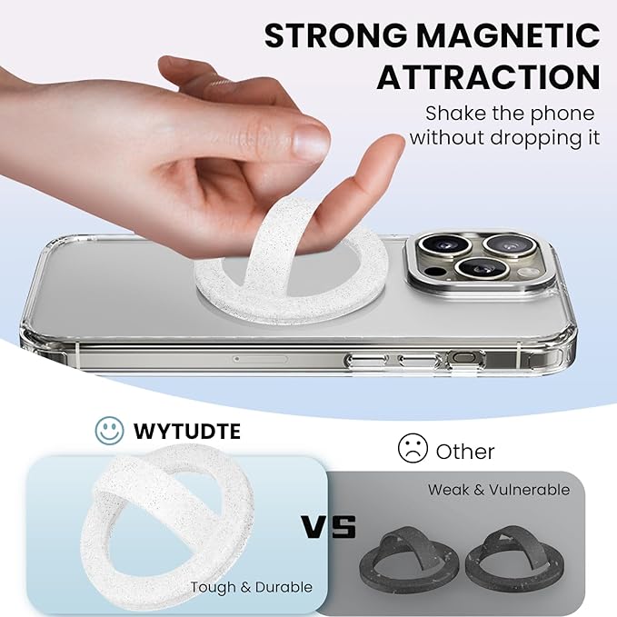 Magnetic Silicone Ring Grip Phone Holder, Loop Grip, Compatible with Magsafe for iPhone 12 Series (White sparkle)