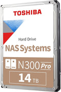 Toshiba N300 PRO 14TB Large-Sized Business NAS (up to 24 bays) 3.5-Inch Internal Hard Drive - Up to 300 TB/year Workload Rate CMR SATA 6 GB/s 7200 RPM 512 MB Cache - HDWG51EXZSTB