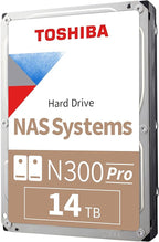 Toshiba N300 PRO 14TB Large-Sized Business NAS (up to 24 bays) 3.5-Inch Internal Hard Drive - Up to 300 TB/year Workload Rate CMR SATA 6 GB/s 7200 RPM 512 MB Cache - HDWG51EXZSTB