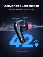 Monster Clarity 8.0 Hybrid Active Noise Cancelling Wireless Earbuds, 42dB in-Ear ANC Earphones Deep Bass with 6 Mics, Bluetooth 5.2, 50H Play Time with Wireless Charging Case,Blue