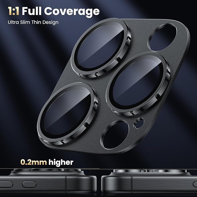 WSKEN for iPhone 16 Pro/iPhone 16 Pro Max Camera Lens Protector, [Military Grade Shatterproof] [Strong Adsorption] Metal Aluminum Alloy Tempered Glass Camera Screen Protector, Black Titanium