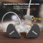 BASN Mix-PD in Ear Monitor,1Planar Driver + 1Dynamic Driver HiFi IEM Earphones with CNC Crafted Metal Cover, Wired 0.78mm 2-Pin Silver Plated Detachable Cable for Musicians (Black)