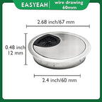 1 Pcs Desk Grommet 2-3/8" / 60 mm, Desk Cord Hole Cover, Cable Grommet Metal Zinc Alloy Materilal, Desk Hole Grommet for Home & Office Pc, Detachable Cable Cord Organizer-Brushed Silver