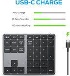 iClever Number Pad, Aluminum Wireless Number Pad for Multi Devices, USB-C Rechargeable, External 34-Keys Bluetooth Keyboard for Data Entry, Compatible for Laptop, Mac, iMac, Tablet, PC Desktop