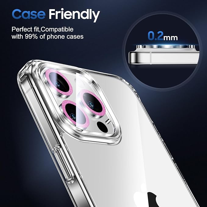 UniqueMe for 3 Pack iPhone 15 Pro/iPhone 15 Pro Max Camera Lens Protector, [Drop Protection] [Case Friendly] 9H Tempered Glass Camera Cover Screen [Update New Version] - Bright Purple