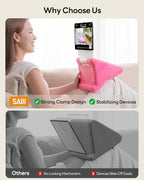 SAIJI Tablet Kindle Stand Pillow - iPad Holder for Lap Reading in Bed, with Lifter & Angle Adjustable Multi-Function Clip for 4-13" Tablets, iPad, Kindle, Phone, Pink