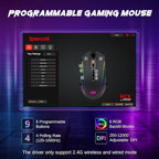Redragon Wireless Gaming Mouse, Tri-Mode 2.4G/USB-C/Bluetooth Mouse Gaming, 12000 DPI, RGB Backlit, Fully Programmable, Rechargeable Wireless Computer Mouse for Laptop PC Mac, Black