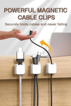 Maveek Magnetic Cable Clips, 5 Pack Square Cord Organizer with Magnets and Metal Plates, Silicone Cable Holders for USB C, HDMI, Ethernet, Charging Cords – Desk, Wall, Office & Car Use (White)