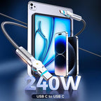USB C to USB C Cable 6.6ft,240W 2-Pack Braided 180°Rotating Type C Charging CableFast Charge for iPhone 16/16Pro/16Plus/16ProMax,MacBook Air,iPad Pro,Pixel,Samsung Galaxy S23/S24 Ultra-Light Grey
