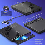 External CD/DVD Drive for Laptop, Ultra Slim CD Burner USB 3.0 Hub with 4 USB Ports, 2 TF/SD Card Slots,1 Type-C Port,DVD Player for Laptop Compatible with mac OS/Windows/Linux (Black)