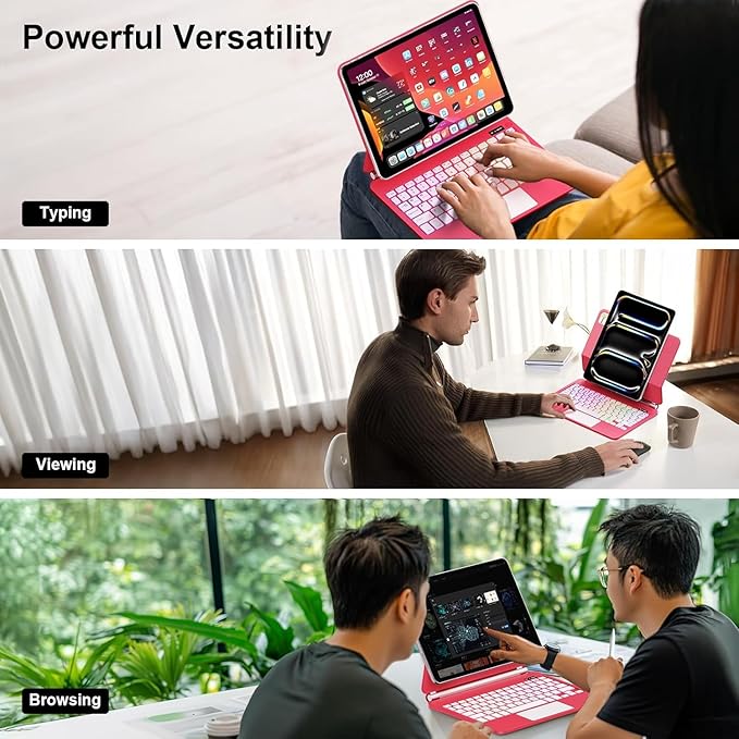 for iPad Pro 13 Inch Case with Keyboard (M4, 2024)，Magic-Style Magnetic – 7 Colors Backlight -Floating Cantilever Stand - Multi-Touch Trackpad Keyboard Case for iPad Pro 13 (Rose Red)