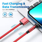540 Rotation Magnetic Charging Cable, 3 in 1 Phone Charger [4-Pack, 3ft/3ft/6ft/10ft] 3A Fast Charging & Data Transfer Cable for i-P/Micro USB/Type C Device - Red