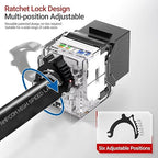 AMPCOM CAT6A UTP RJ45 Keystone Jack 50u Gold Plating Reusable Ethernet Wall Jack with Adjustable Ratchet Lock (No Tool and Zip Tie Required) - Black (12-Pack)