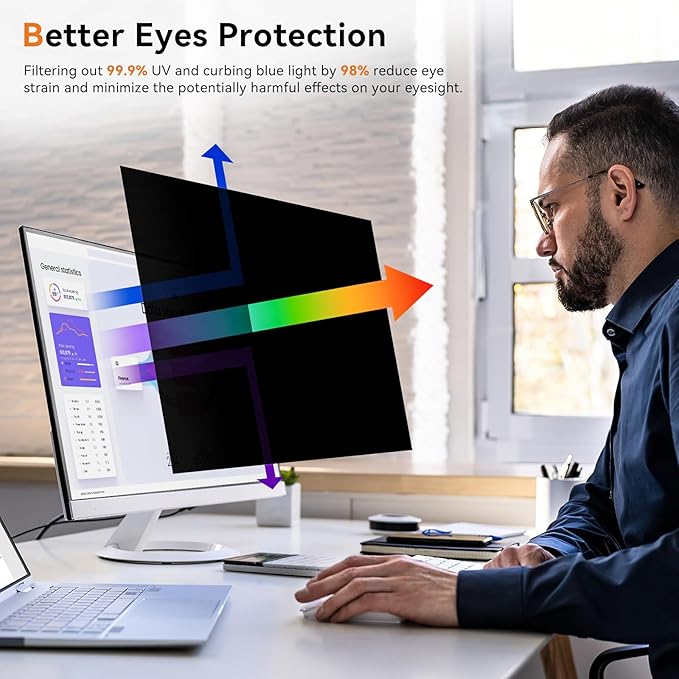 [2-Pack] 34 Inch Computer Privacy Screen for 21:9 Aspect Ratio Widescreen Monitor, Eye Protection Anti Glare Blue Light Computer Monitor Privacy Filter, Removable Anti-Scratch Screen Protector Film 34