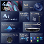 TONGVEO 4K Conference Room Camera System, AI Auto-Tracking PTZ Camera 5X Digital Zoom with Speakerphone Set 120° Wide-Angle USB3.0 for Zoom YouTube Teams OBS and More