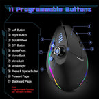 TRELC Gaming Mouse with 5 D Rocker, Ergonomic Mouse with 10000 DPI/11 Programmable Buttons, Vertical Gaming Mice Wired for PC/Laptop/E-Sports/Gamer (Black)