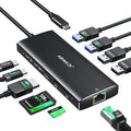 ABIWAZY USB C Hub Multiport Adapter, 10 in 1 USBC to Ethernet Adapter with 4K HDMI, Ethernet Gigabit, 100W PD, USB-C Data Port and SD/TF Slot for MacBook Pro/Air, Dell XPS, iPad Pro, Galaxy (Black)