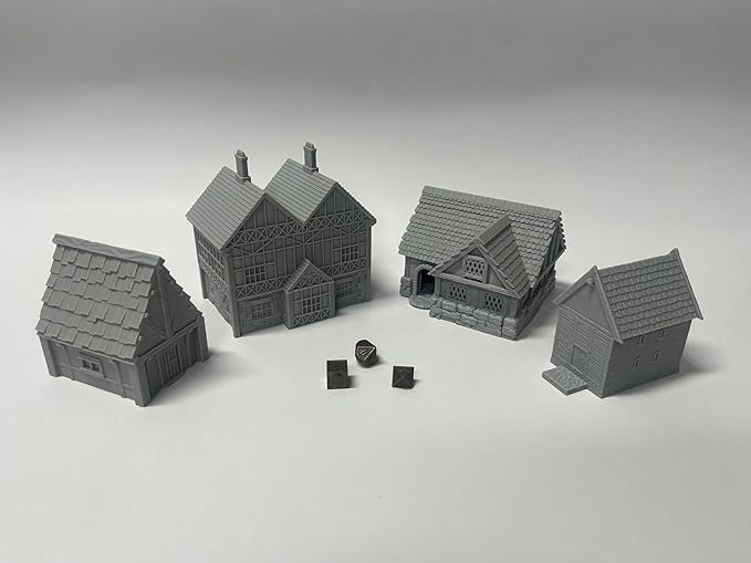 Paintable Tabletop Miniature Little Town Building Terrains Compatible with RPG War Games - 18mm Scale Dioramas Building Set Scenery with Medieval Architecture Style by HAUTICO (HVillageHouses2-1)