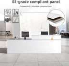 Reception Desk with Counter, Modern Front Desk Reception Counter with Keyboard Tray, Lockable Drawer and Storage Shelves for Office, Retail, Salon(White+Gray/Left, 63" L*24" W*39" H)