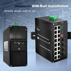 16-Port Gigabit Network Switch with 4 SFP Slot, L2+ Managed PoE Ethernet Switch, Support IEEE802.3af/at, Ring Network, VLAN, STP/RSTP, Plug and Play, Din Rail Installation