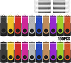 EASTBULL Flash Drives Bulk 2GB USB Thumb Drive 100 Pack USB 2.0 Memory Stick Swivel Pen Drive with Lanyard for Storage and Backup (2GB 100 Colors)
