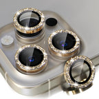 Choiche Compatible for iPhone 15 Pro/iPhone 15 Pro Max Camera Lens Protector Bling, 9H Tempered Glass Camera Cover Screen Protector Metal Ring Decoration Accessories (Glitter-Gold)