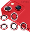 AGVEE 3+3 6 Pack for iPhone 13 6.1 inch / 13 Mini 5.4 inch Camera Lens Protector, Bling Diamond & Bling Glitter Metal Ring 9H Tempered HD Glass Camera Protector Cover Film, Bling-Red